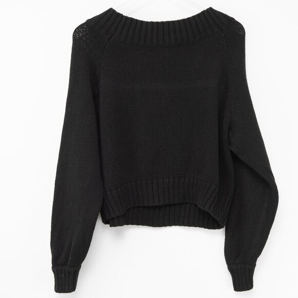 Carbon38 Slouchy Knit Sweater Off The Shoulder Relaxed Black Size Medium - Picture 2 of 6